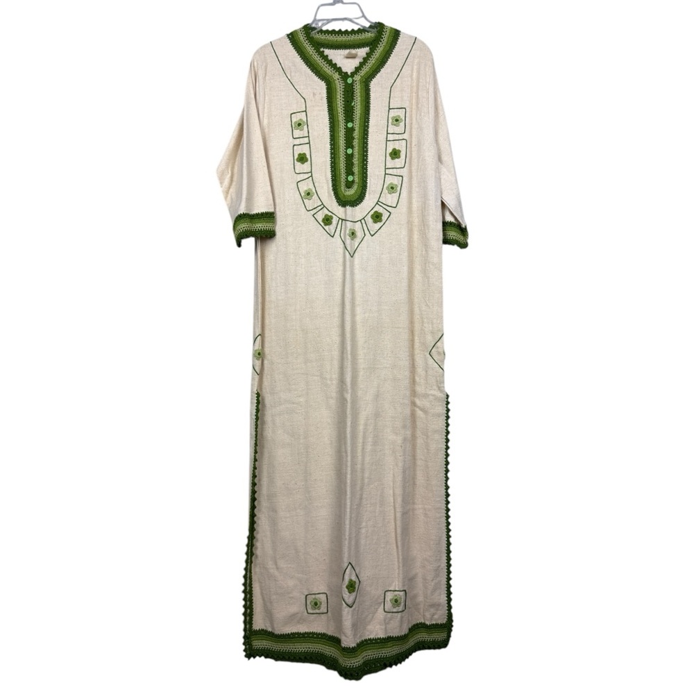 Vintage Cream and Green Long Sleeve Dress